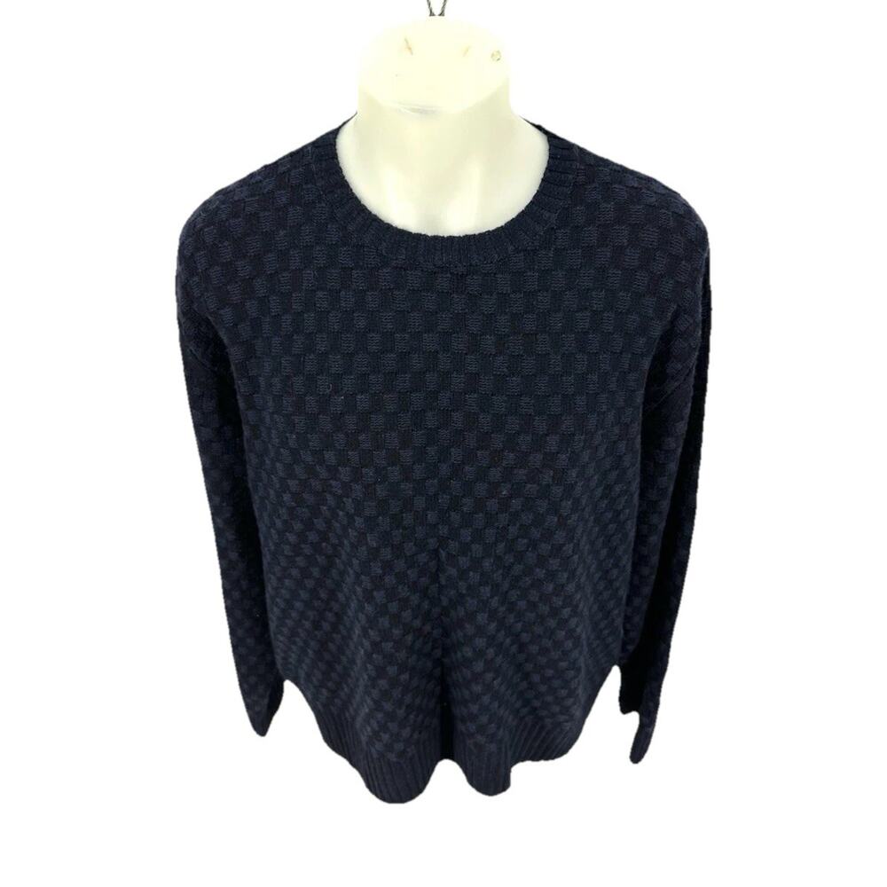 Faconnable Large Men Pullover Sweater Lambswool Made In Italy Blue ML14